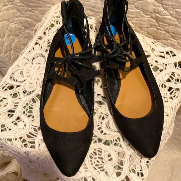 Nine West Shoes - Nine West black faux suede ankle tie flats
